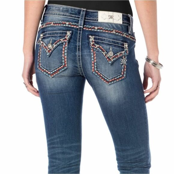 New! MISS ME Embellished Bootcut Blue Jeans Denim Mid-Rise Size 28 Inseam 34 - Picture 4 of 4